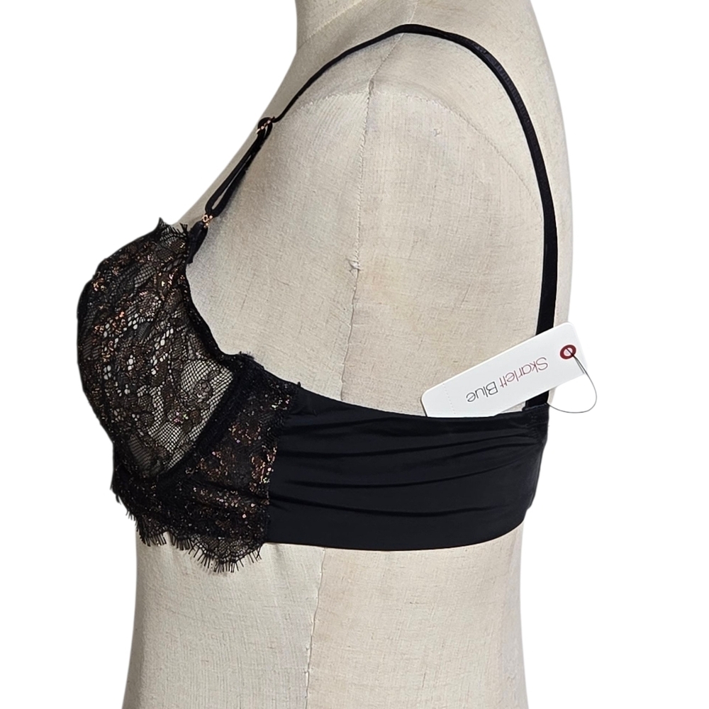 Skarlett Blue Black and Rose Gold Lace Sheer Bra NWT - Picture 2 of 7